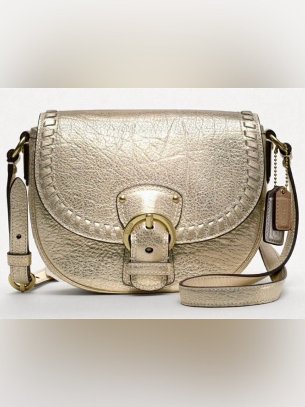 💛 COACH POPPY METALLIC LEATHER WHIPSTITCH CROSSBODY BAG!